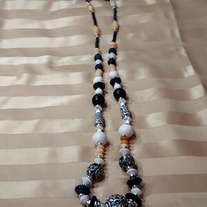 Evaded necklace w/tourmaline, wood, glass  beads